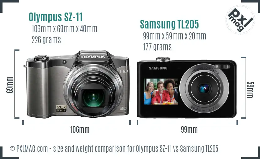 Olympus SZ-11 vs Samsung TL205 size comparison