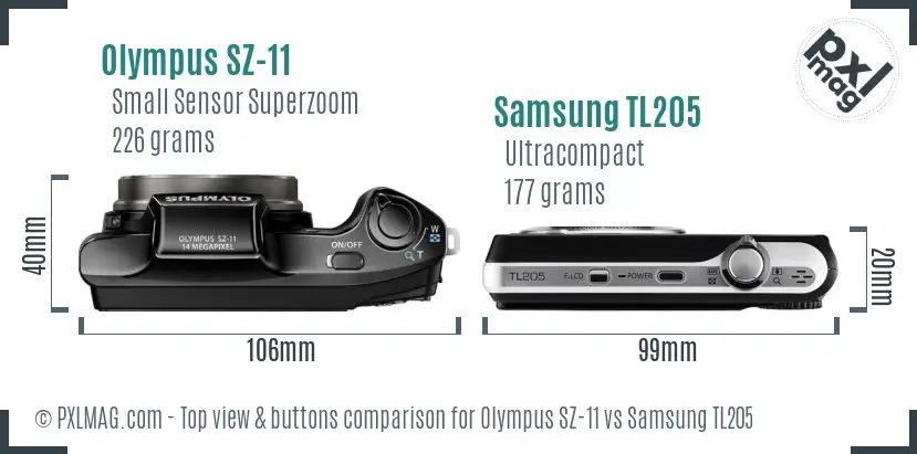 Olympus SZ-11 vs Samsung TL205 top view buttons comparison