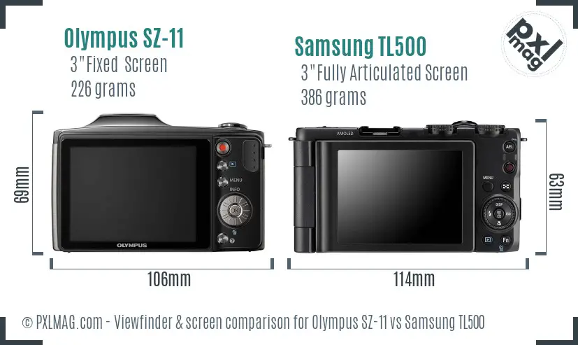 Olympus SZ-11 vs Samsung TL500 Screen and Viewfinder comparison