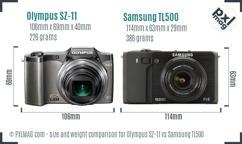 Olympus SZ-11 vs Samsung TL500 size comparison