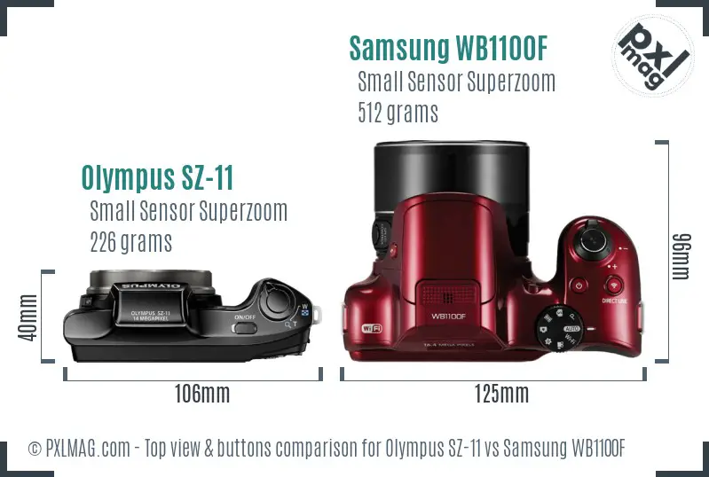 Olympus SZ-11 vs Samsung WB1100F top view buttons comparison