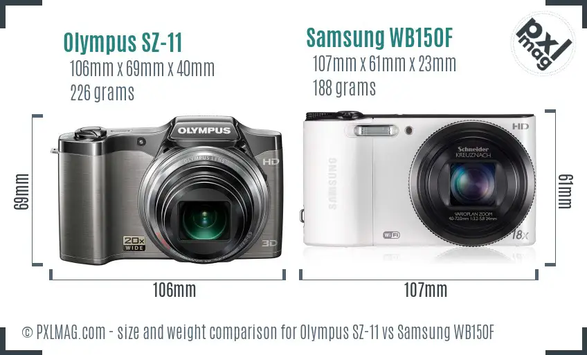 Olympus SZ-11 vs Samsung WB150F size comparison Olympus SZ-11 vs Samsung WB150F size comparison