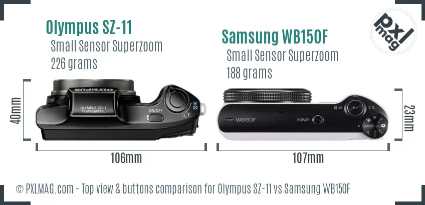 Olympus SZ-11 vs Samsung WB150F top view buttons comparison Olympus SZ-11 vs Samsung WB150F top view buttons comparison