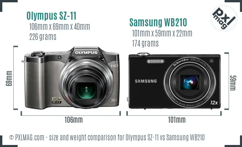 Olympus SZ-11 vs Samsung WB210 size comparison