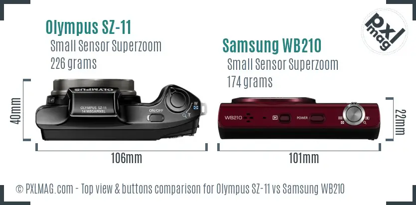 Olympus SZ-11 vs Samsung WB210 top view buttons comparison