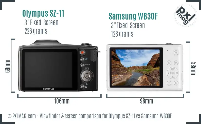 Olympus SZ-11 vs Samsung WB30F Screen and Viewfinder comparison