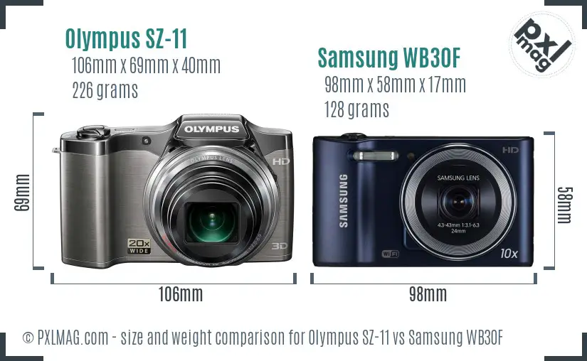 Olympus SZ-11 vs Samsung WB30F size comparison