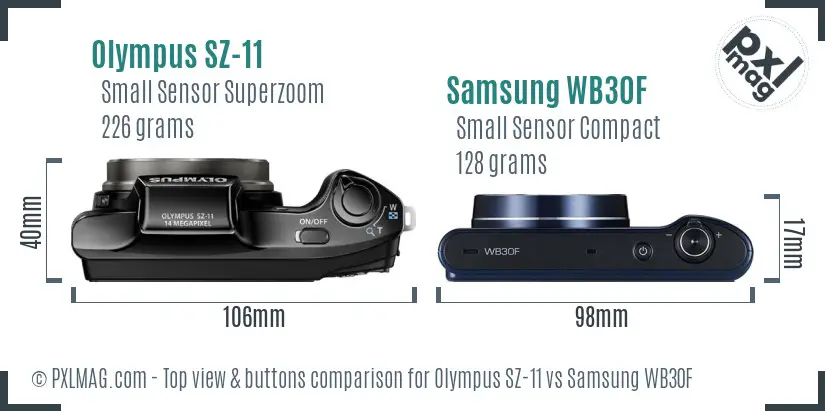 Olympus SZ-11 vs Samsung WB30F top view buttons comparison