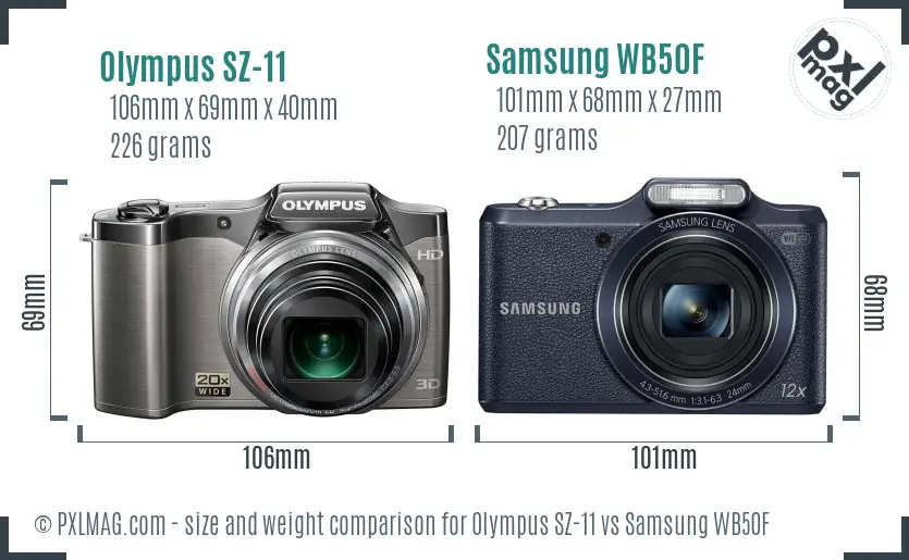 Olympus SZ-11 vs Samsung WB50F size comparison Olympus SZ-11 vs Samsung WB50F size comparison