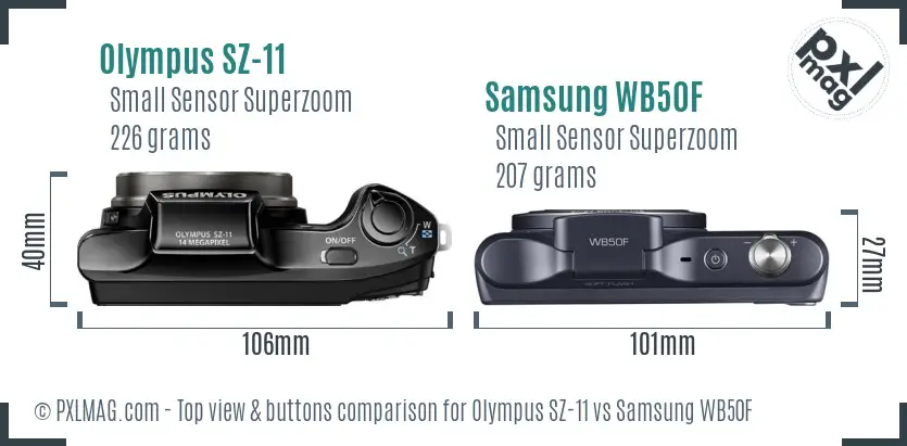 Olympus SZ-11 vs Samsung WB50F top view buttons comparison Olympus SZ-11 vs Samsung WB50F top view buttons comparison