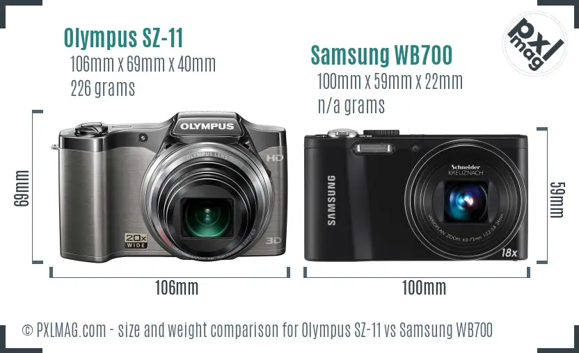Olympus SZ-11 vs Samsung WB700 size comparison Olympus SZ-11 vs Samsung WB700 size comparison