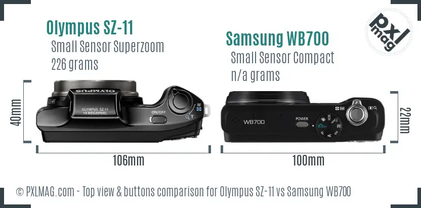 Olympus SZ-11 vs Samsung WB700 top view buttons comparison Olympus SZ-11 vs Samsung WB700 top view buttons comparison
