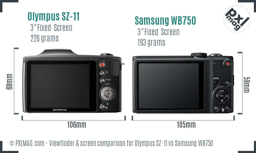 Olympus SZ-11 vs Samsung WB750 Screen and Viewfinder comparison Olympus SZ-11 vs Samsung WB750 Screen and Viewfinder comparison