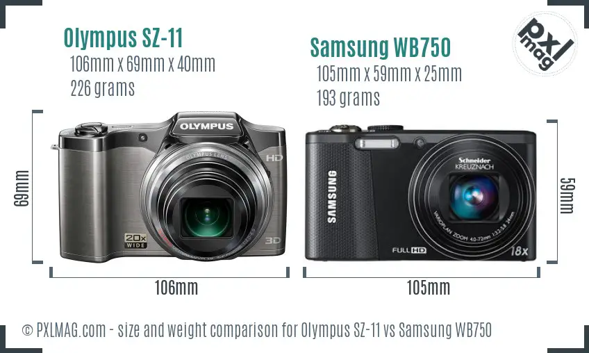 Olympus SZ-11 vs Samsung WB750 size comparison Olympus SZ-11 vs Samsung WB750 size comparison