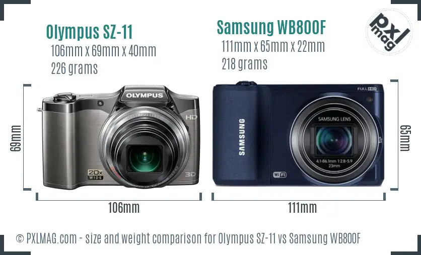 Olympus SZ-11 vs Samsung WB800F size comparison