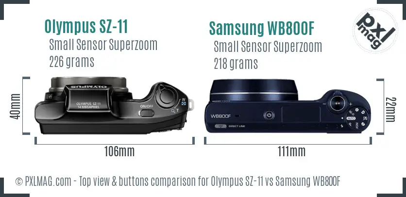 Olympus SZ-11 vs Samsung WB800F top view buttons comparison