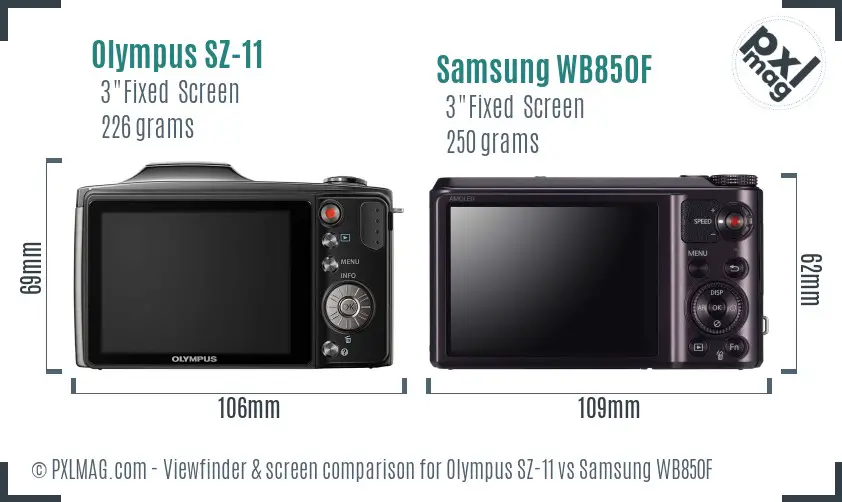 Olympus SZ-11 vs Samsung WB850F Screen and Viewfinder comparison Olympus SZ-11 vs Samsung WB850F Screen and Viewfinder comparison