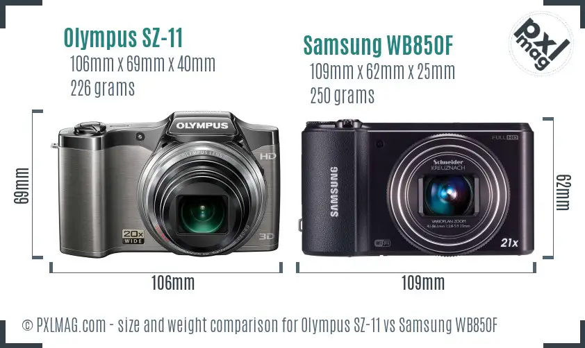 Olympus SZ-11 vs Samsung WB850F size comparison Olympus SZ-11 vs Samsung WB850F size comparison