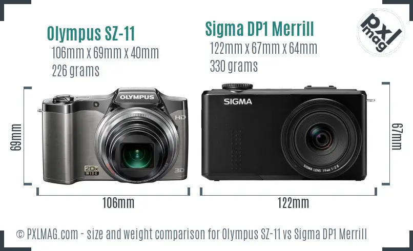 Olympus SZ-11 vs Sigma DP1 Merrill size comparison