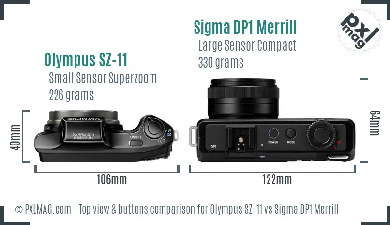 Olympus SZ-11 vs Sigma DP1 Merrill top view buttons comparison