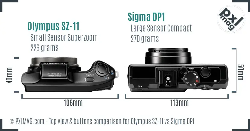 Olympus SZ-11 vs Sigma DP1 top view buttons comparison
