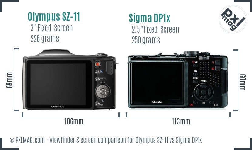 Olympus SZ-11 vs Sigma DP1x Screen and Viewfinder comparison