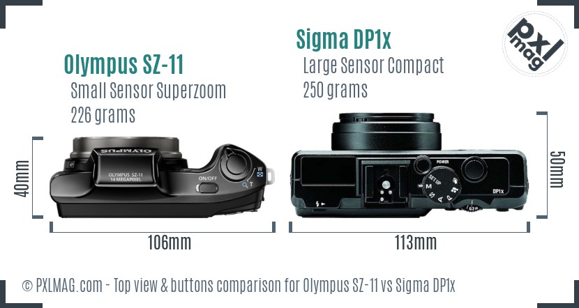 Olympus SZ-11 vs Sigma DP1x top view buttons comparison