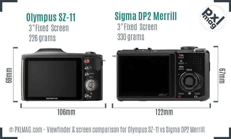 Olympus SZ-11 vs Sigma DP2 Merrill Screen and Viewfinder comparison