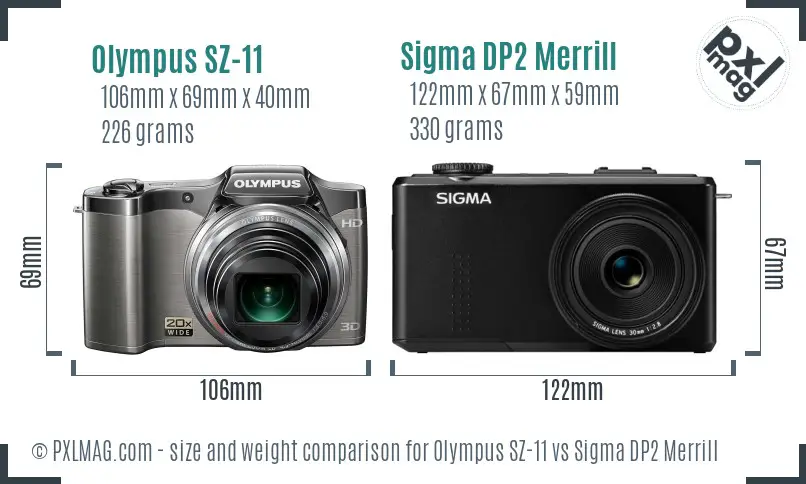 Olympus SZ-11 vs Sigma DP2 Merrill size comparison