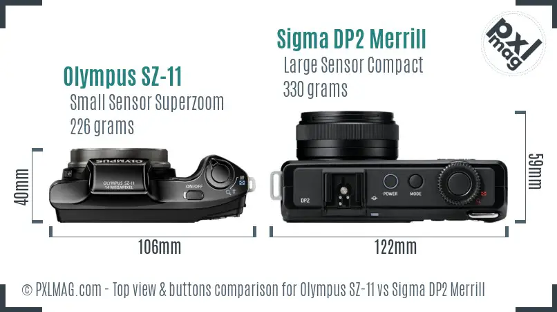 Olympus SZ-11 vs Sigma DP2 Merrill top view buttons comparison