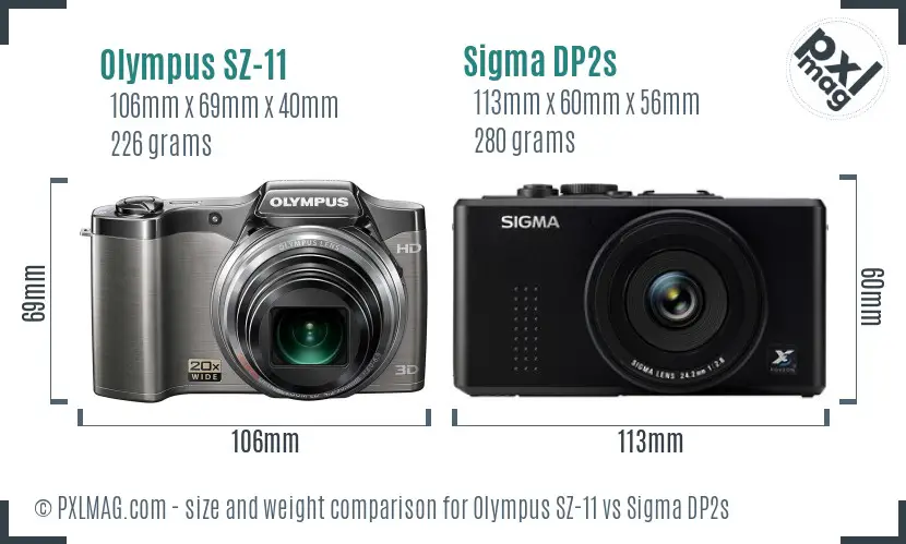 Olympus SZ-11 vs Sigma DP2s size comparison Olympus SZ-11 vs Sigma DP2s size comparison