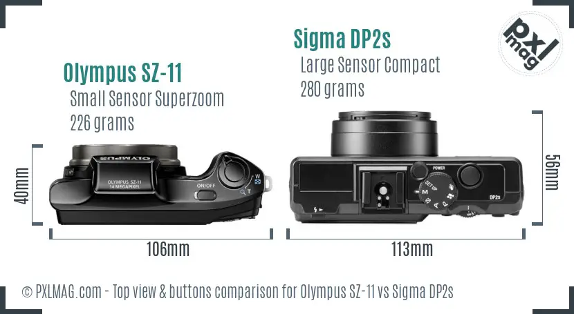 Olympus SZ-11 vs Sigma DP2s top view buttons comparison Olympus SZ-11 vs Sigma DP2s top view buttons comparison