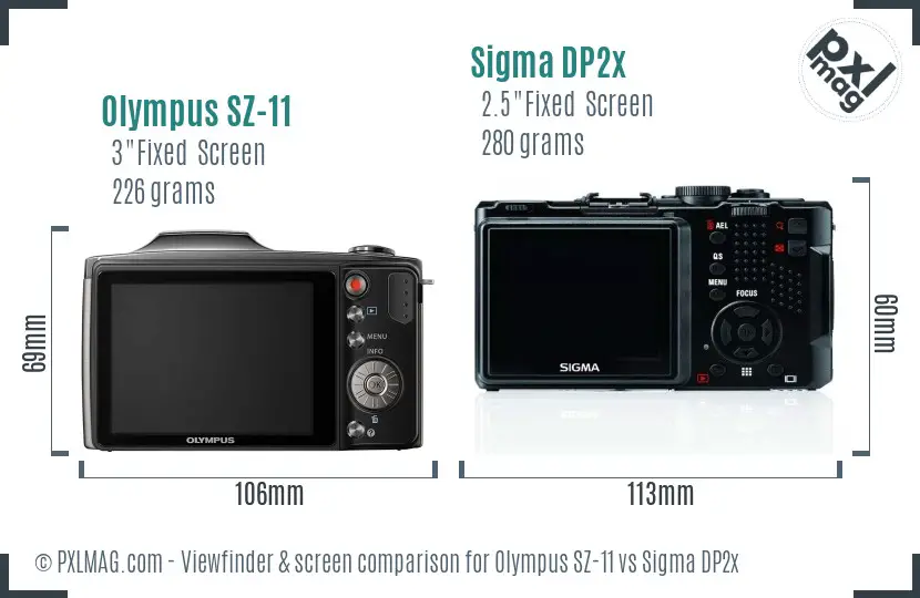 Olympus SZ-11 vs Sigma DP2x Screen and Viewfinder comparison