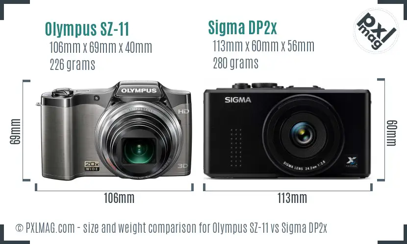 Olympus SZ-11 vs Sigma DP2x size comparison