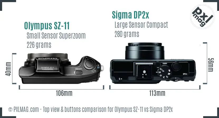 Olympus SZ-11 vs Sigma DP2x top view buttons comparison