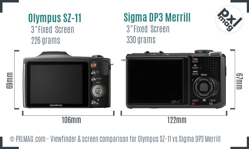 Olympus SZ-11 vs Sigma DP3 Merrill Screen and Viewfinder comparison