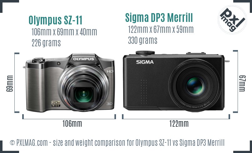 Olympus SZ-11 vs Sigma DP3 Merrill size comparison Olympus SZ-11 vs Sigma DP3 Merrill size comparison