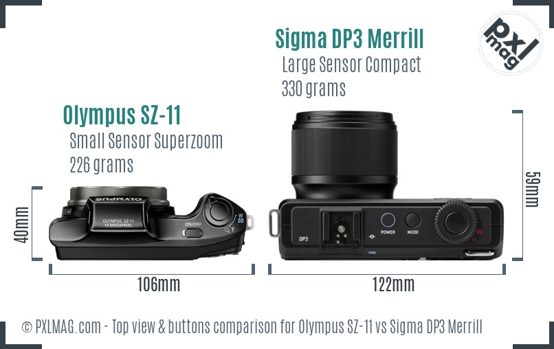 Olympus SZ-11 vs Sigma DP3 Merrill top view buttons comparison