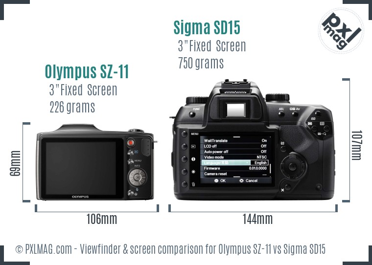 Olympus SZ-11 vs Sigma SD15 Screen and Viewfinder comparison