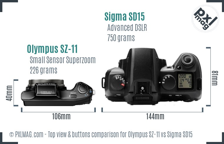 Olympus SZ-11 vs Sigma SD15 top view buttons comparison