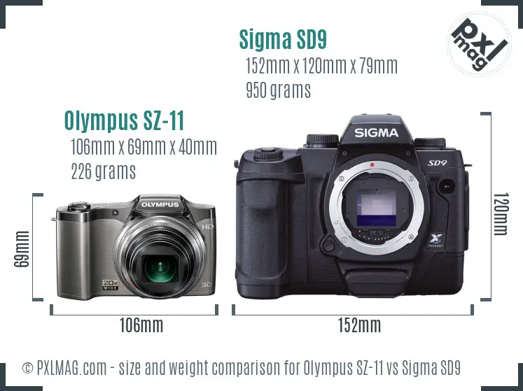 Olympus SZ-11 vs Sigma SD9 size comparison Olympus SZ-11 vs Sigma SD9 size comparison