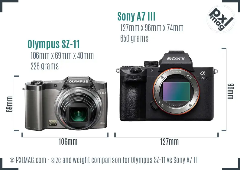Olympus SZ-11 vs Sony A7 III size comparison