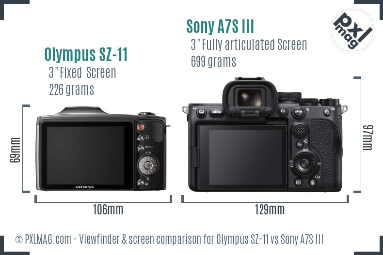 Olympus SZ-11 vs Sony A7S III Screen and Viewfinder comparison