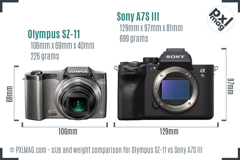 Olympus SZ-11 vs Sony A7S III size comparison