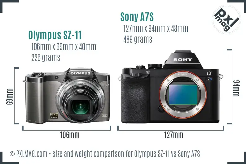 Olympus SZ-11 vs Sony A7S size comparison