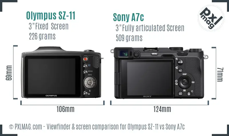 Olympus SZ-11 vs Sony A7c Screen and Viewfinder comparison