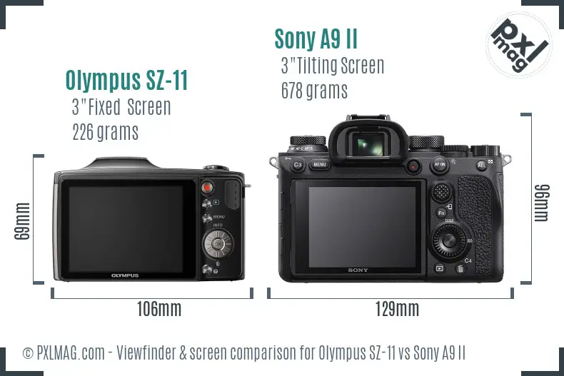 Olympus SZ-11 vs Sony A9 II Screen and Viewfinder comparison