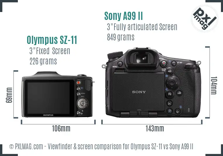 Olympus SZ-11 vs Sony A99 II Screen and Viewfinder comparison