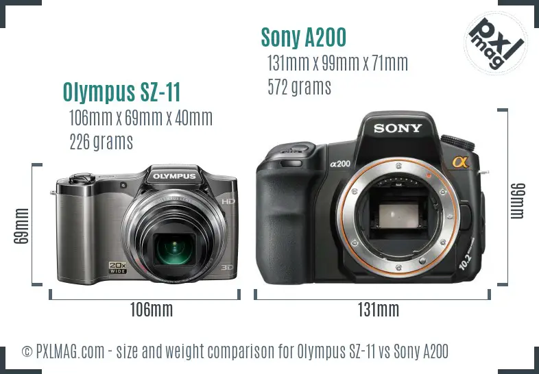 Olympus SZ-11 vs Sony A200 size comparison