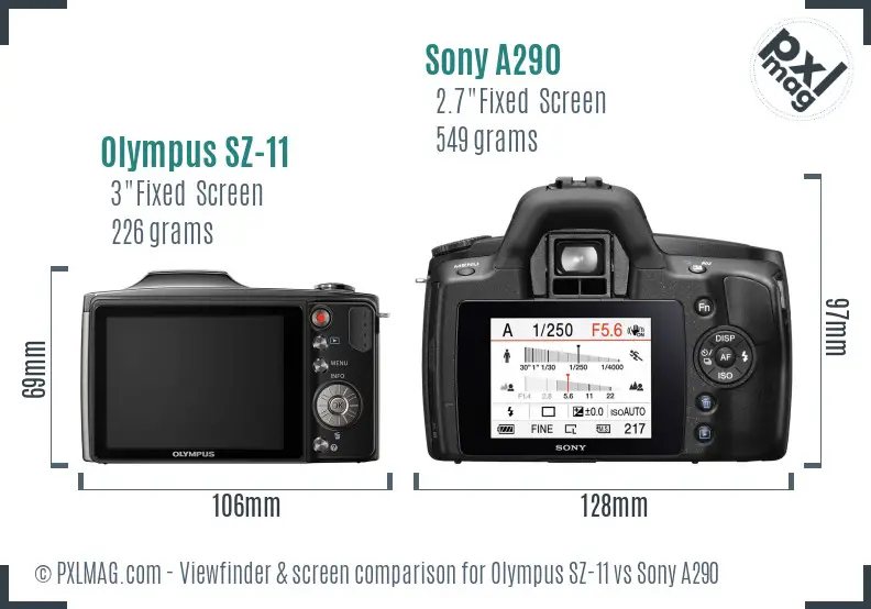 Olympus SZ-11 vs Sony A290 Screen and Viewfinder comparison